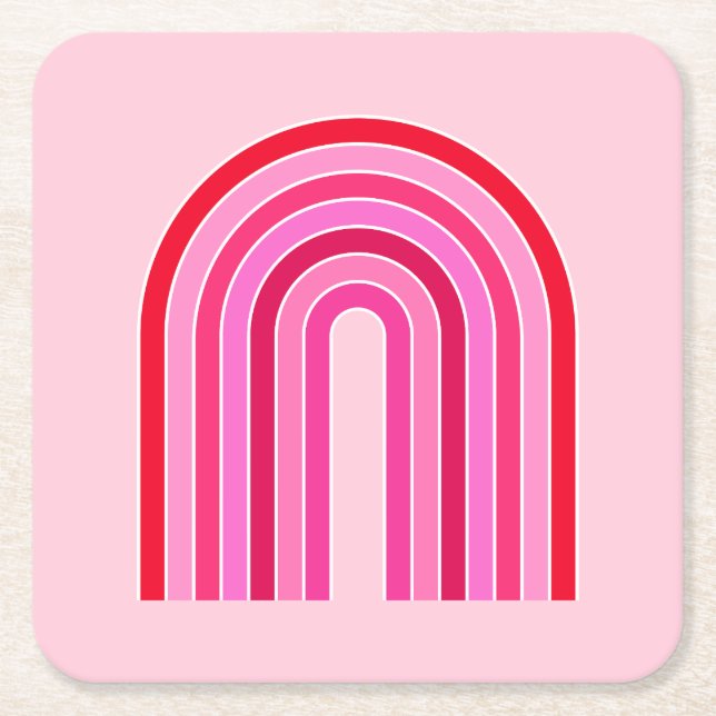 Retro Rainbow Preppy Rosa and Red Arch Underlägg Papper Kvadrat (Framsidan)