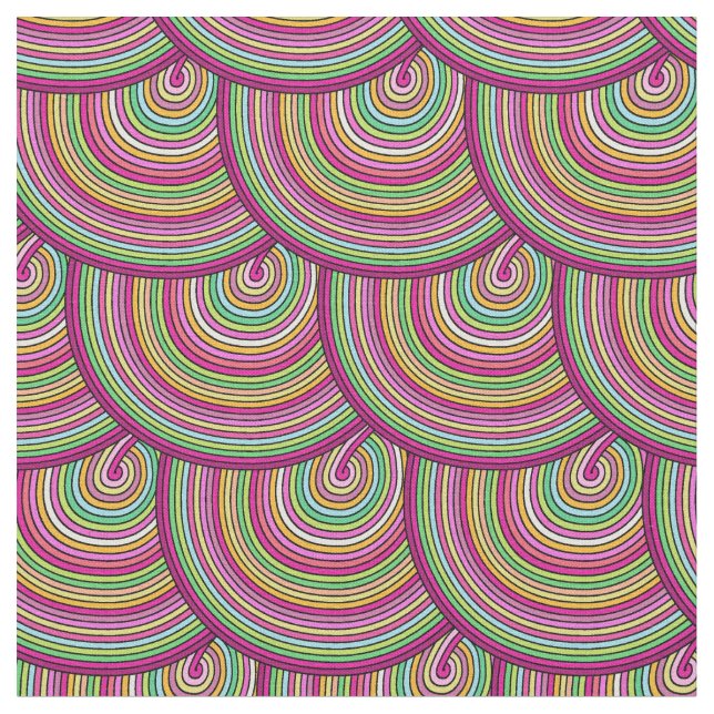 Retro Rainbow Psychedelic Circles Mönster Tyg (Närbild)