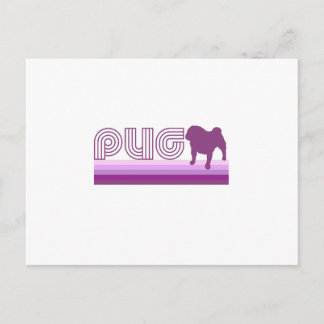 Retro Rainbow Pug in Lila Vykort