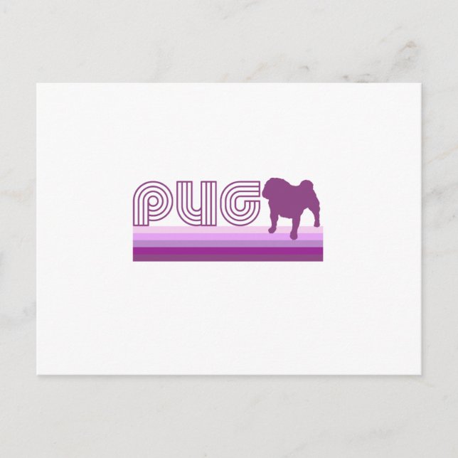 Retro Rainbow Pug in Lila Vykort (Framsida)
