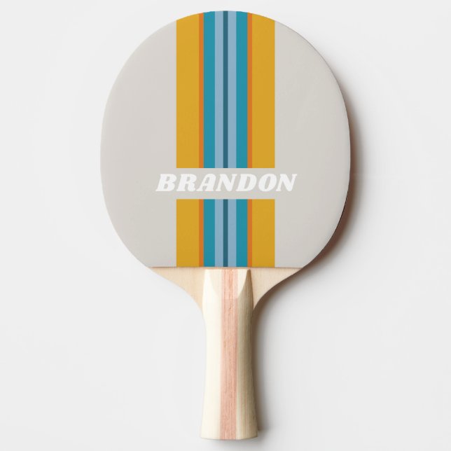 Retro Rainbow Rally-ränder med namn Pingisracket (Framsidan)