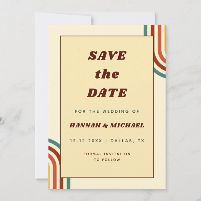 Retro Rainbow Rand 70-talets Gult Spara Datumet (Framsida)