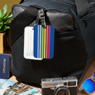 Retro Rainbow Rand Blue Bagagebricka
