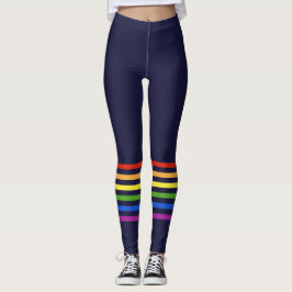 Retro Rainbow Rand Navy Blue Monogrammed Heart Leggings