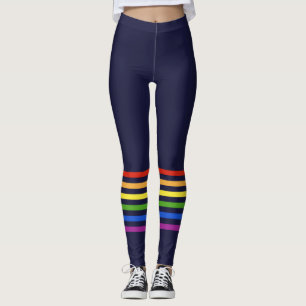 Retro Rainbow Rand Navy Blue Monogrammed Heart Leggings