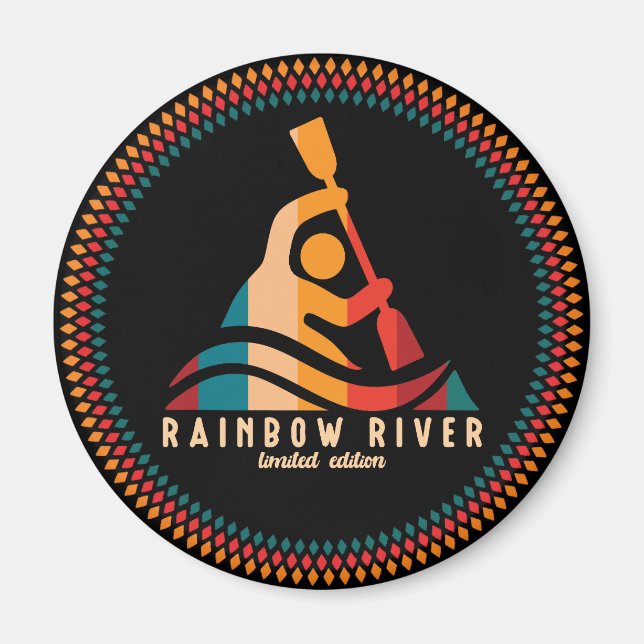 Retro Rainbow River Kayaking Magnet (Framsidan)