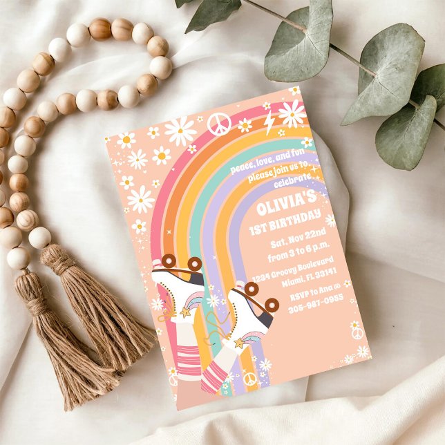 Retro Rainbow Roller Skates Invitation Inbjudningar (Skapare uppladdad)