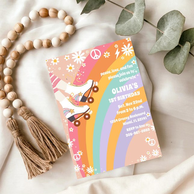 Retro Rainbow Roller Skating Birthday Inbjudningar (Skapare uppladdad)