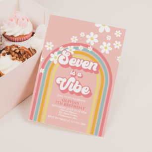 Retro Rainbow Seven är en Vibe Groovy 7:e Birthday Inbjudningar