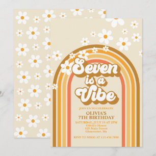 Retro Rainbow Seven är en Vibe Groovy 7:e Birthday Inbjudningar