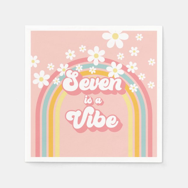 Retro Rainbow Seven är en Vibe Groovy 7:e Birthday Pappersservett (Framsidan)