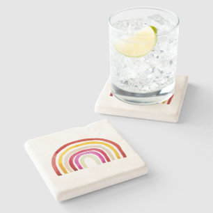 Retro Rainbow söt vattenfärg Stenunderlägg