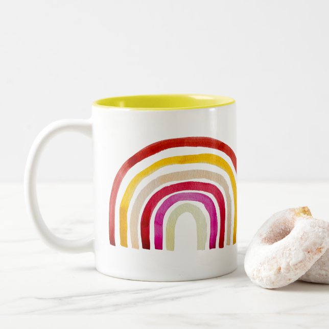 Retro Rainbow söt vattenfärg Två-Tonad Mugg (Med munk)