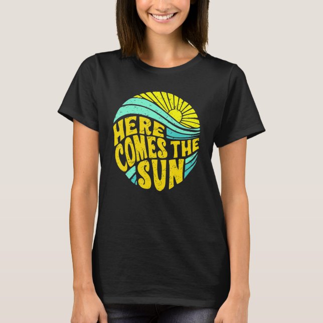 Retro Rainbow Sunrise här kommer hit, Sol Hippie G T Shirt (Framsida)