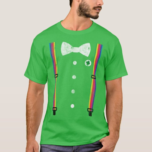Retro Rainbow Suspender Leprechaun St patricks day T-shirt (Framsida)