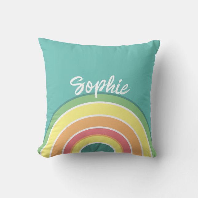Retro Rainbow Teal Personlig Pillow Kudde (Framsida)