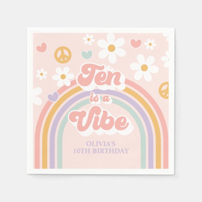 Retro Rainbow Ten är en stämning 10-års födelsedag Pappersservett (Framsidan)