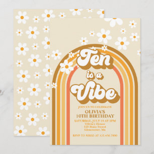 Retro Rainbow Ten är en Vibe Groovy 10:e födelseda Inbjudningar