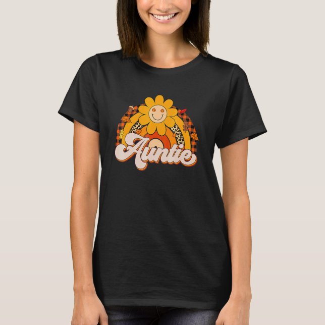 Retro Rainbow Thankful Auntie Fall Autumn Thanksgi T Shirt (Framsida)