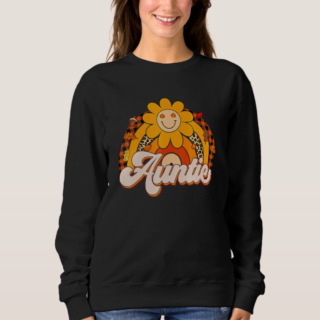 Retro Rainbow Thankful Auntie Fall Autumn Thanksgi T Shirt (Framsida)