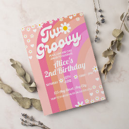 Retro Rainbow Två Groovy 2:a födelsedagen Inbjudningar