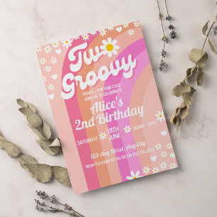Retro Rainbow Två Groovy 2:a födelsedagen Inbjudningar