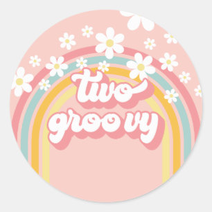 Retro Rainbow Två Groovy 2:a födelsedagen Runt Klistermärke