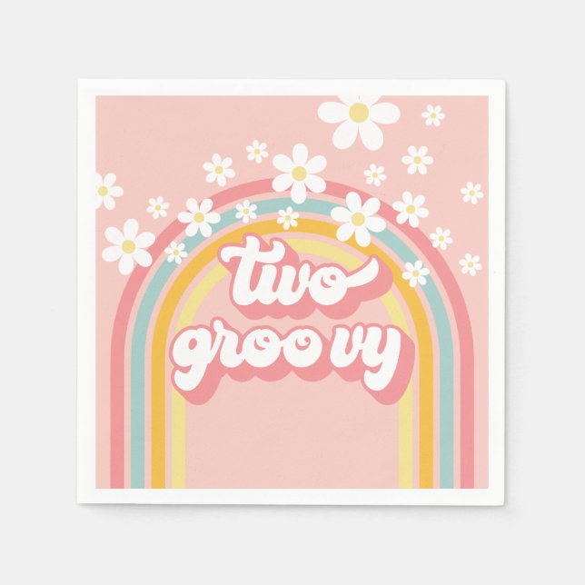 Retro Rainbow Två Groovy 2-årsdag Pappersservett (Framsidan)