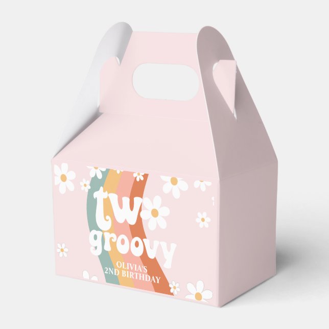 Retro Rainbow Två Groovy Daisy 2-års födelsedag Presentaskar (Framsidan Sidan)