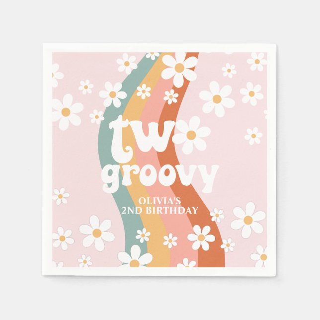 Retro Rainbow två Groovy Daisy Pappersservett (Framsidan)