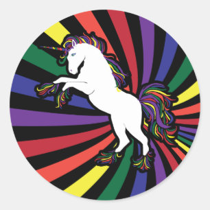 Retro Rainbow Unicorn Runt Klistermärke