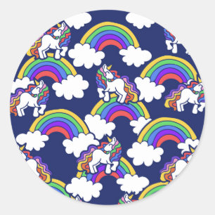 Retro Rainbow Unicorns Runt Klistermärke