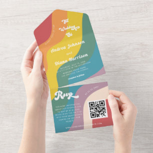 Retro Rainbow Wave LGBTQ Gay pride QR-kod Bröllop