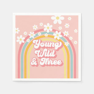 Retro Rainbow Young Vild och 3:e födelsedagen Pappersservett