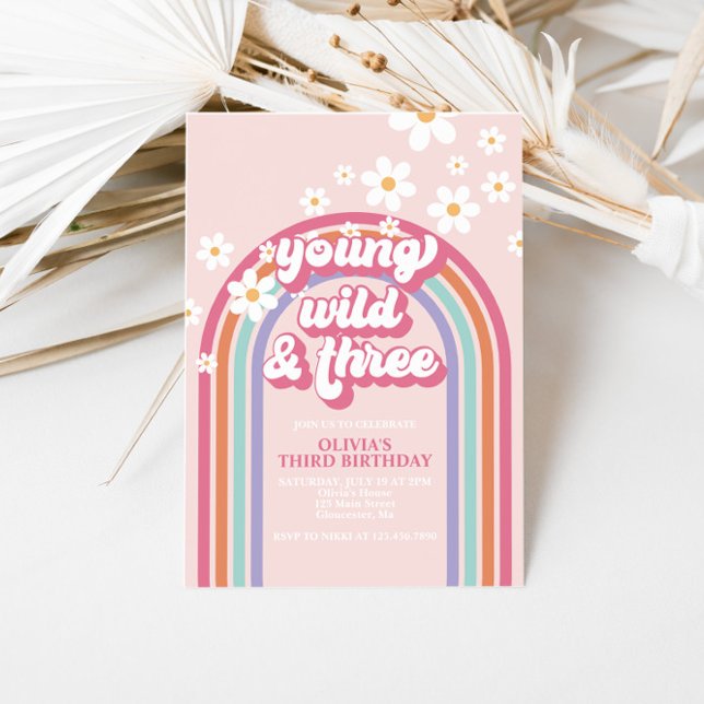 Retro Rainbow Young Wild Tre Inbjudan (Skapare uppladdad)
