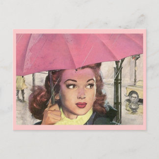 Retro Rainy Day-dusch med vykort och Rosa Paraplla
