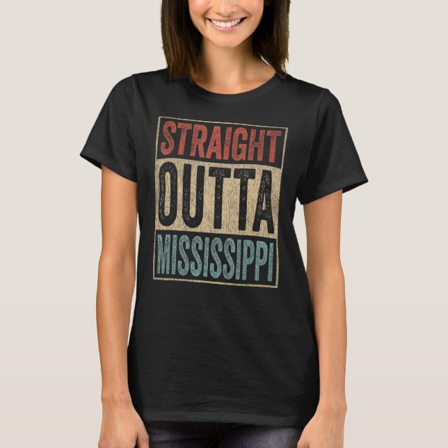 Retro Rak Outta Mississippi T Shirt (Framsida)