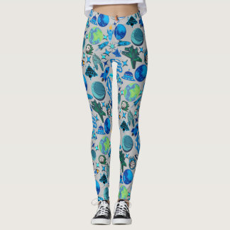 Retro Raketer i Rymden. L Grå BG Leggings