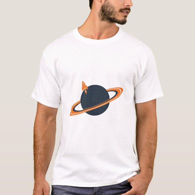 Retro raketfartyg som kretsar runt mörk planet - Y T Shirt (Framsida)