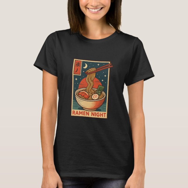 Retro Ramen Natt Japansk Matkonst T Shirt (Framsida)