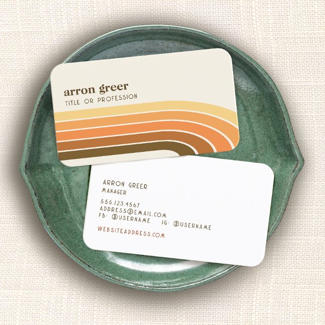 Retro Rand 70:s 80:e Orange Guld Tan Visitkort (Skapare uppladdad)