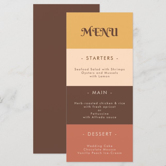 Retro Rand 70-talet Groovy Bröllop Meny (Fram/baksida)