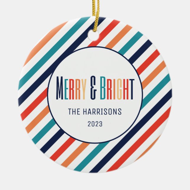 Retro Rand Abstrakt Färgfull Linjer jul Julgransprydnad Keramik (Framsidan)
