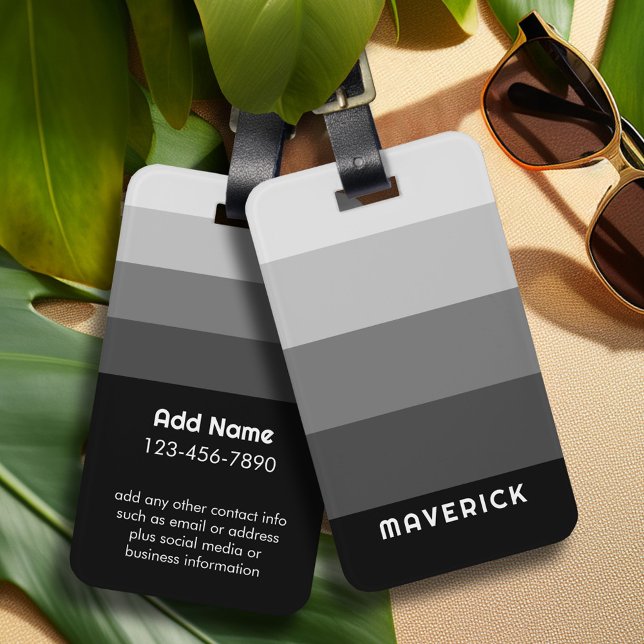 Retro Rand Black Grått - Simple Sans Serif Namn Bagagebricka (Personalized luggage tag)