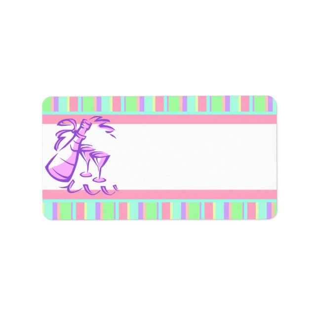 Retro Rand Champagne Flaska för Party Adressetikett (Framsidan)