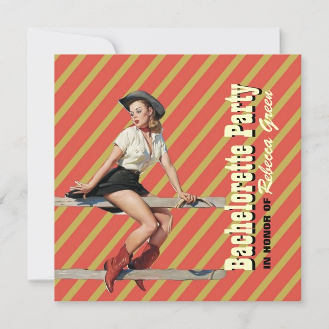 retro rand cowgirl westernare bachelorette party inbjudningar (Framsida)