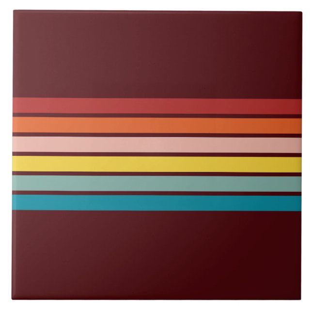 Retro Rand färgfull 70s 80s-design med stripe Kakelplatta (Framsidan)