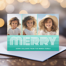 Retro Rand i Aquamarine Blue - Merry 3 Photo Julkort