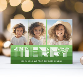 Retro Rand i Olive-Gröntar - Merry 3 Photo Julkort
