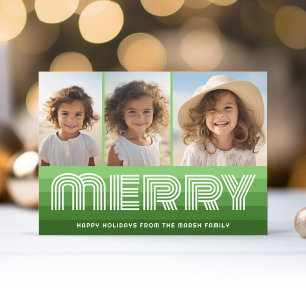Retro Rand i Olive-Gröntar - Merry 3 Photo Julkort